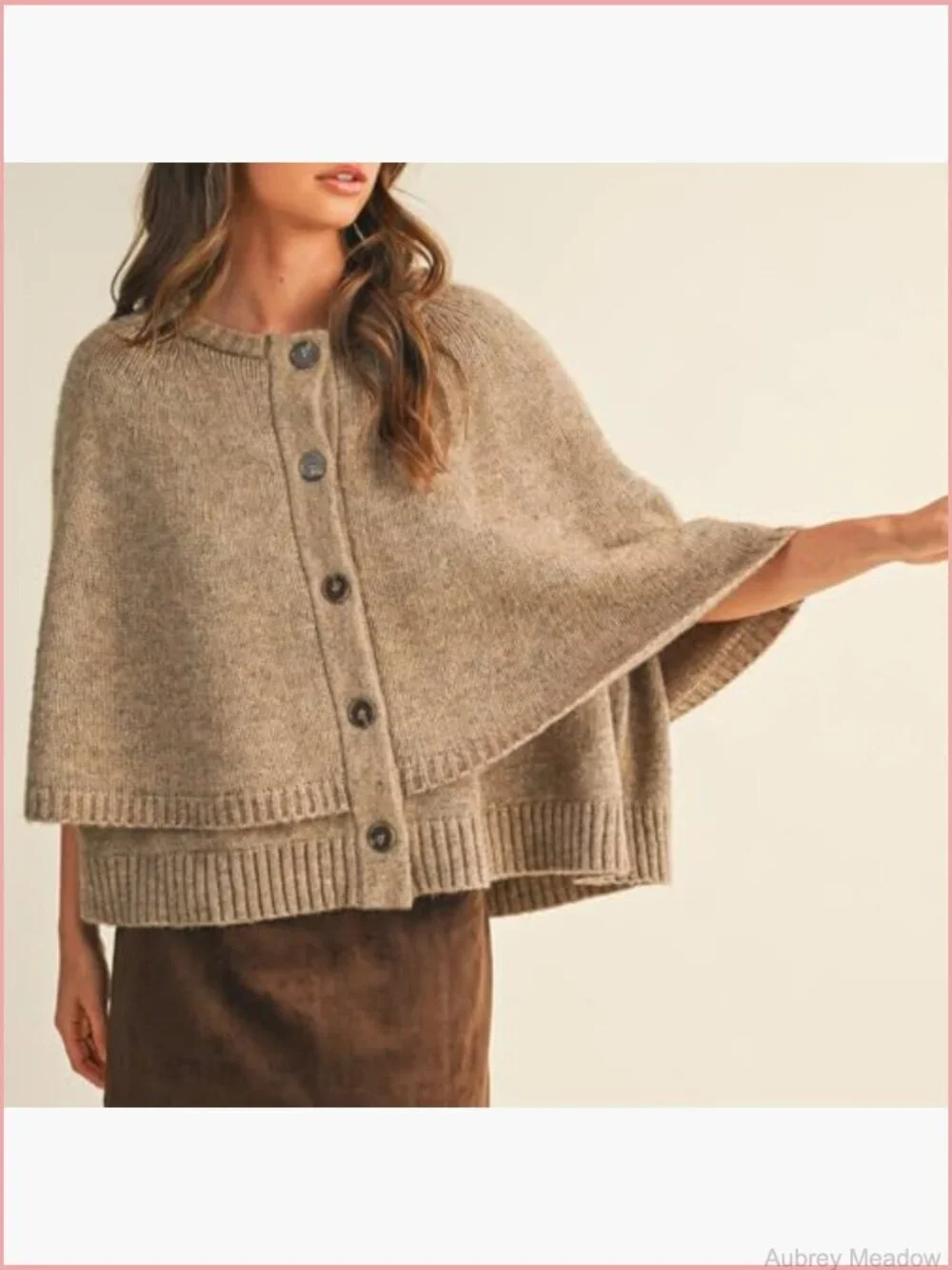 Round Neck Shawl Cardigan Sweater Casual Button Down Cropped Knit Cape Coat